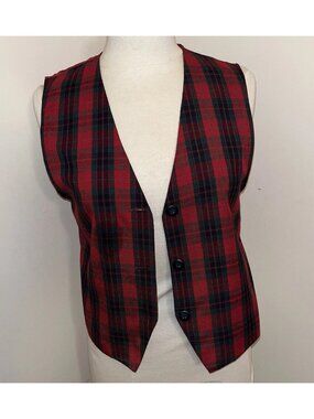 Vintage Tartan Plaid Vest Size Petite 2 Button Holiday Christmas Tiny Flaw